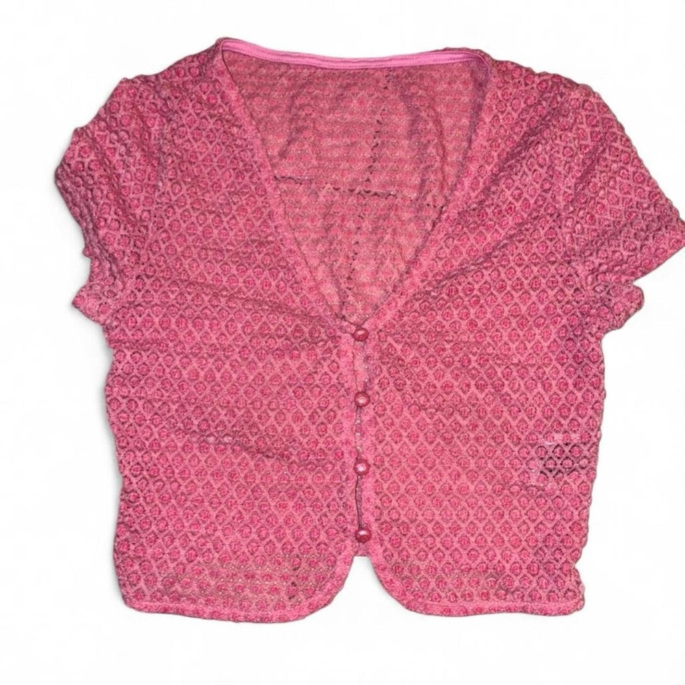 SHEIN Pink Lace Button-Up size small